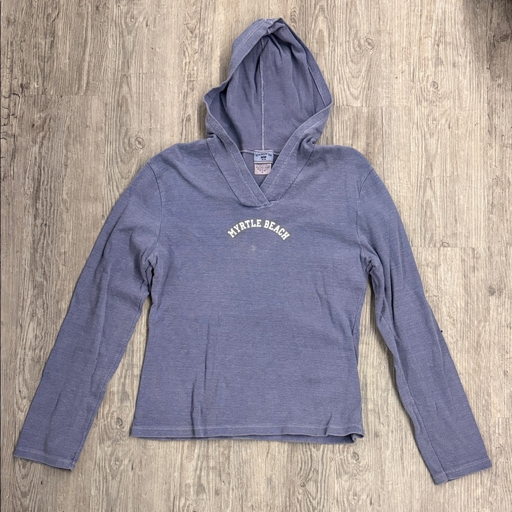 Women's “Myrtle Beach” V-Neck Hoodie Sweater in Heather Blue